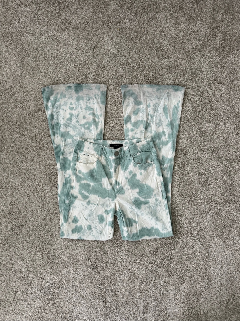 Forever 21 Green & White Tie-Dye Flare Pants
